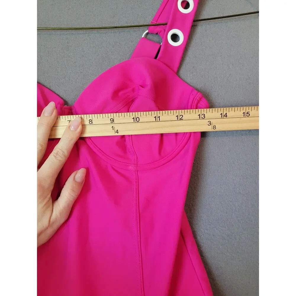 DKNY Plunge One Piece Swimsuit 8 NWT Pink Resort Vacation Slimming Summer Swim - Picture 6 of 16